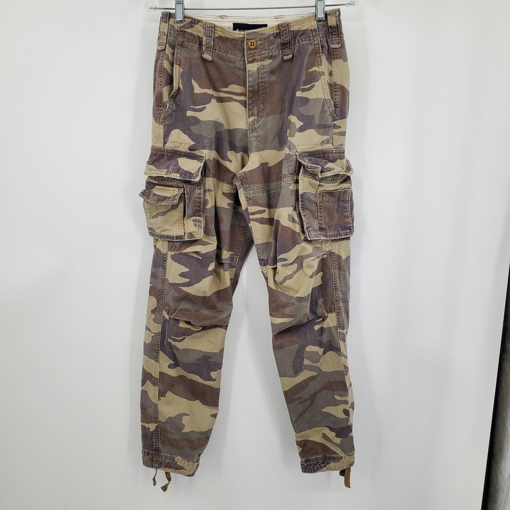 Abercrombie & Fitch Mens Camo Cargo Pants Brown Tan Camouflage 28x32 Utility Y2K